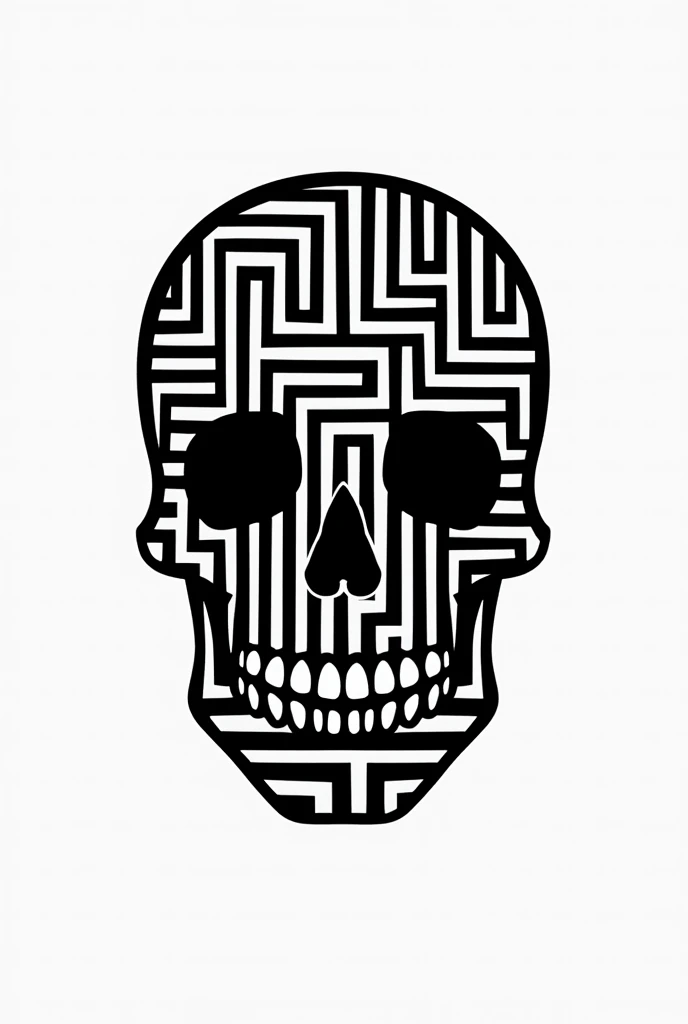  Picture of lines in the style of op-art with black lines on a white background arranged in a skull ( the effect is to be achieved by the parallel lines themselves  ) 