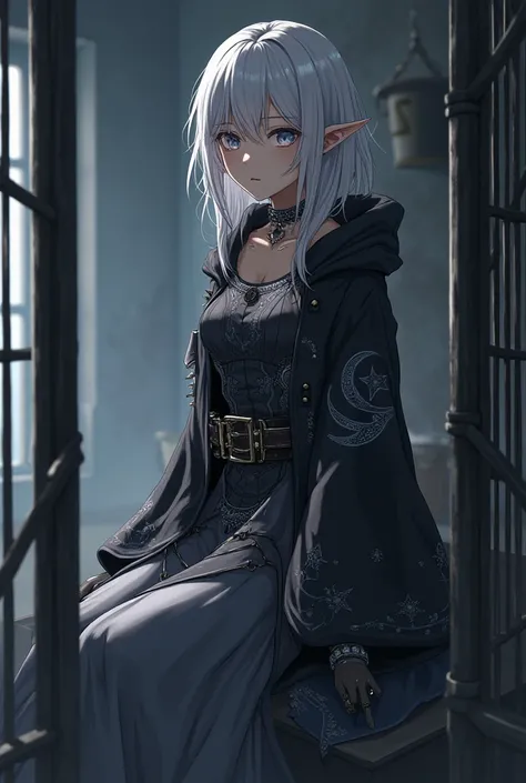 Beautiful unique anime girl from the noctilurian species fashionable comfortable and unique clothes, 4k, high graphics, high quality, best quality, high resolution, sharp jawline, dark lips, silver hair, oval face, small nose, sharp, pointed chin, loose fi...