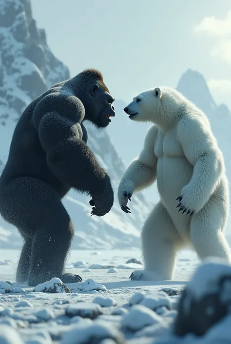 Gorilla vs ice white bear