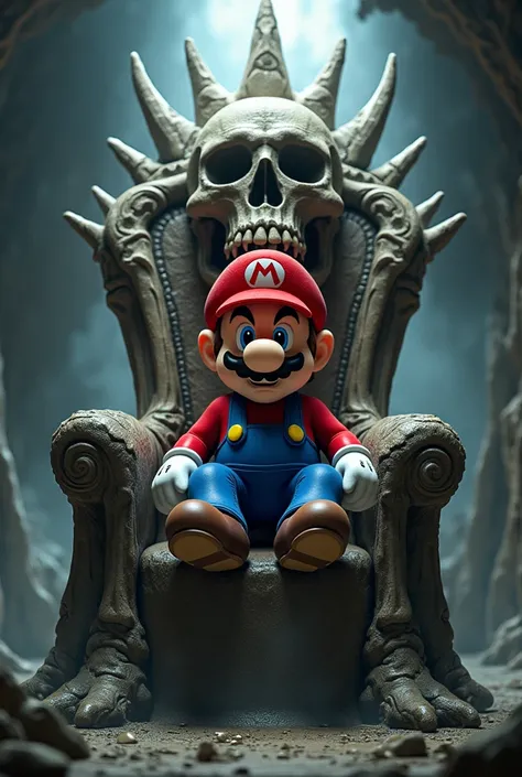 Mario sitting on a skull 