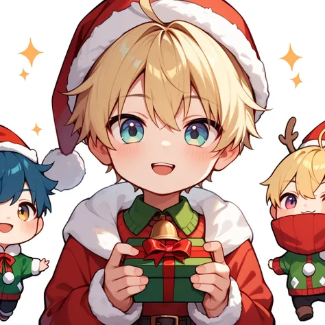 Blonde、 boys、santa boy  cute, chibi the best quality, treats, nieve