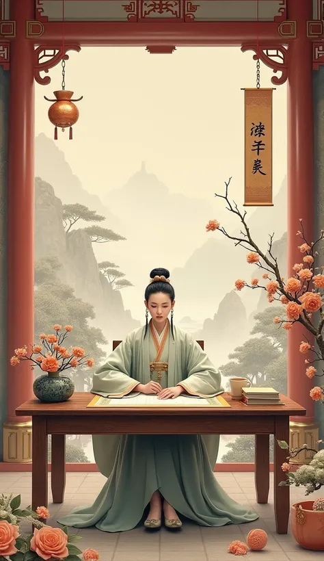  Create me a picture of a Desk with a calendar and a work plan. THERE IS A PERSON AS A SUBJECT , Photo 9 :16.  4k quality  , THE PAINTING IS A PICTURE OF PEOPLE DRESSED IN ANCIENT CHINESE COSTUMES.