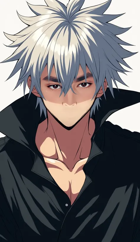 White hair black shirt hunter eyes Black handkerchief anime