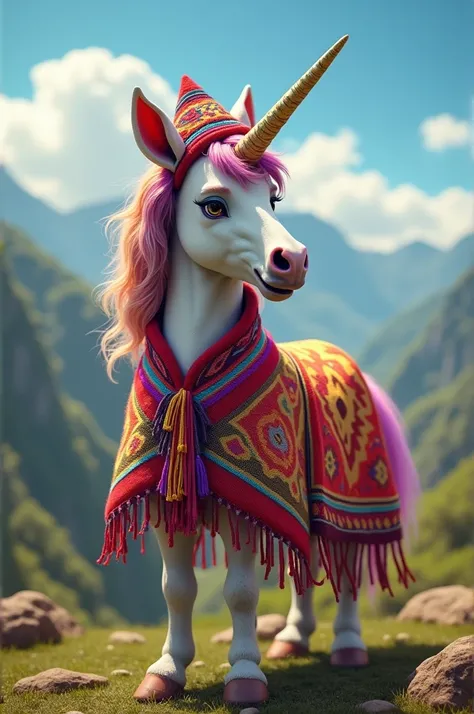 Colorful unicorn with typical Peruvian clothing