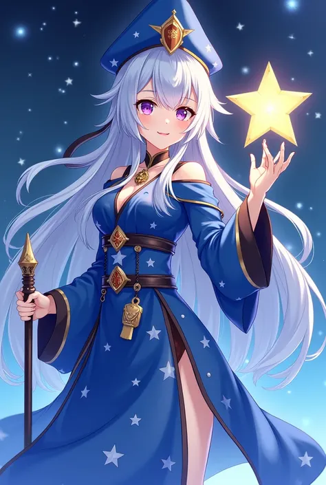 anime girl in blue outfit holding a star in her hand, keqing from genshin impact, genshin impact character, genshin impact style, zhongli from genshin impact, beautiful celestial mage, genshin impact, genshin, ayaka genshin impact, carrying a magical staff...