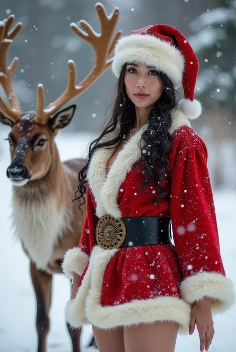 Santa Woman　Sexy all over　 competes against reindeer　Beautiful Santa Claus girl handing out presents 　Sengoku Warlord Female Santa　underwear　 see-through　 gift scramble caught in the snow
開ける　 see-through　Japan