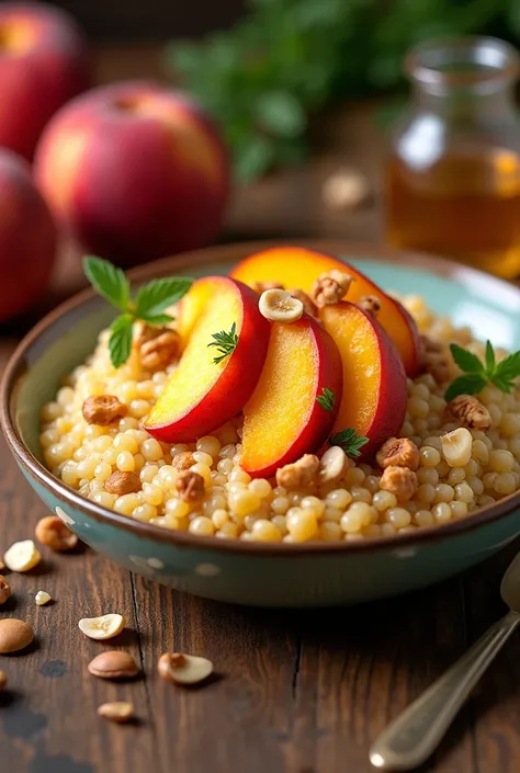 Quinoa Mazamorra dish with peach 
