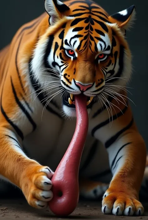 Tiger masturbating ,  the tiger looks at me with a desire for sex .  His body is strong and attractive .  rubber penis  veiudo,  rubber penis  grosso,  eyes of the red tiger ,  tigers tongue passing between his teeth.  rubber penis  ,  rubber penis  