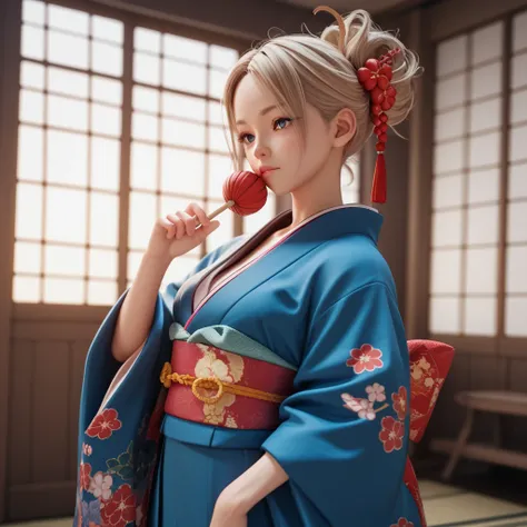  an 18 year old girl、4K、 high definition 、 3d anime style、Doll style 、Wearing a kimono