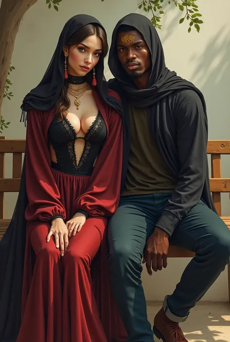 Fair white pale skin red chicks long hair muslimah bimbo teen kim Kardashian busty booty slim thick curvy flaunts curves in extremely skin tight full sleeves top high pencil leggings. head covered and shoulder draped by long sheer scarf.long earrings. High...