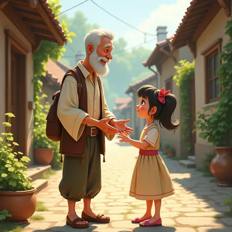 A villager greets the girl