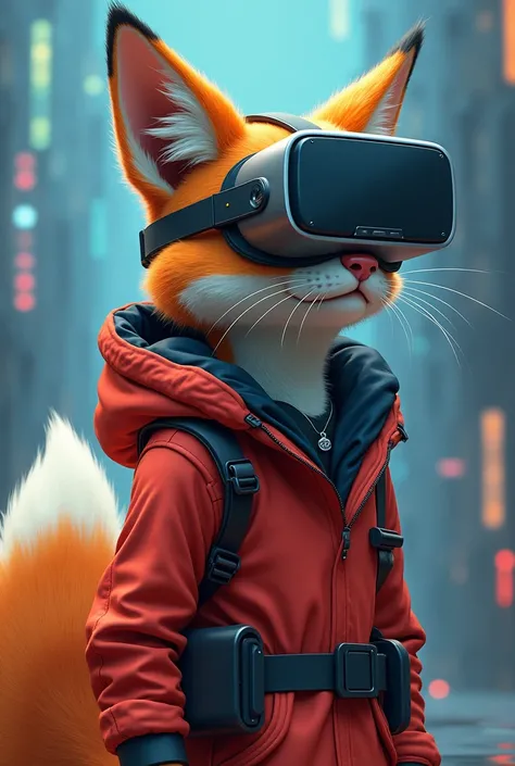 arafed cat in a furry costume using a virtual reality device, concept art inspired by Scott Listfield, featured on cgsociety, furry art, vr game, pov furry art, vrchat, neosvr!!!, virtual reality, 3 d video game, 3d video game, an anthropomorphic cyberpunk...