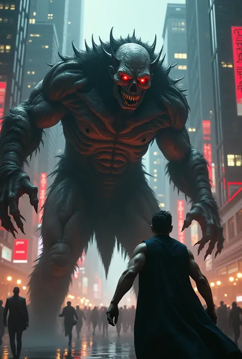 Big vampire monster opposition man in city 