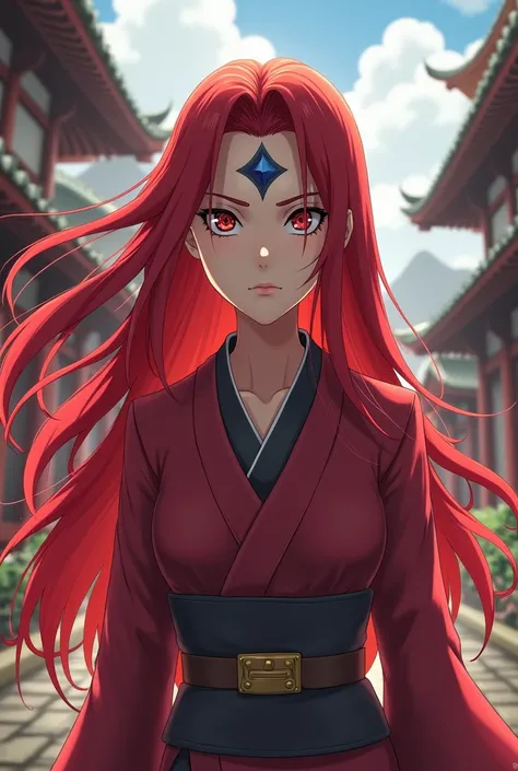 A girl who has byakugan eyes, long red hair, has a diamond mark on her forehad and inspired by the anime called naruto 