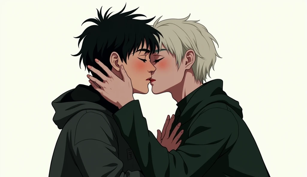 Harry Potter and male Draco Malfoy kissing, white background 