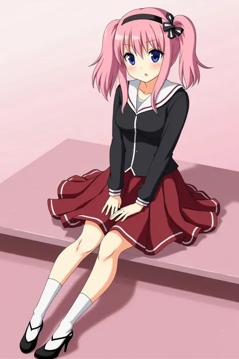 Sakura Haruno sitting cross-legged wearing high heels 