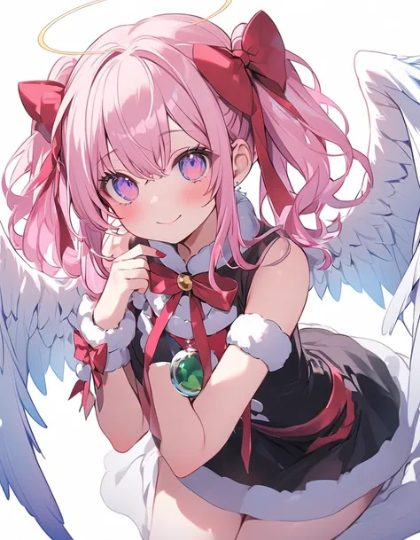  girl、Angel who spread his wings、 pink hair、Rainbow Eyes、 Santa costume 、 miniskirt