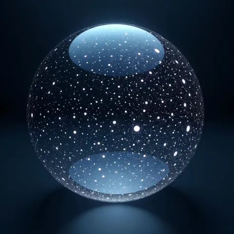 Create a captivating digital artwork that features a gradient sphere with a smooth transition from deep navy blue at the top to a lighter shade at the bottom. Inside the sphere, densely arranged soft white dots create an intricate geometric pattern. Focus ...