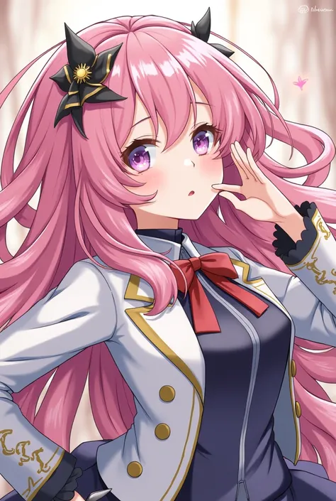 (( masterpiece fails:1.2, highest quality)), super detailed,  Ultra-precise image ,  Highly detailed image , (confuse:1.2), ( dynamic pose ), ( abstract background:1.5),  wavy long hair,  pink hair ,  1girl,  Colorful , portrait, (Above:1.2)