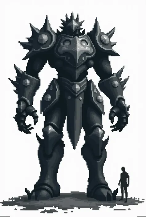 16 bit pixelated full body dark souls colossus in white background