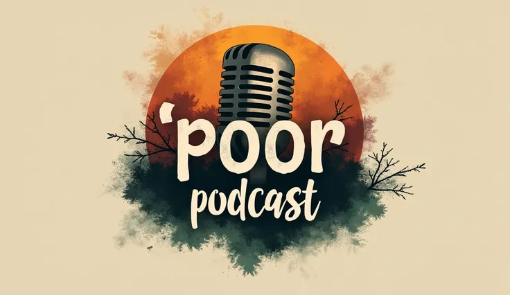 Design a logo for ଗରିବ PODCAST that combines modern and traditional elements. The logo should feature the word ଗରିବ in bold, stylized Odia script, with a subtle hint of rustic or simple elements symbolizing humility and the essence of being poor. Add an ic...