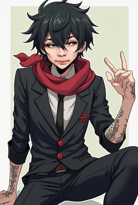 I want you to draw me as a programmer and I also really like anime my anime fav is Tokyo Ghoul and the character Juuzuo Suzuya could you add the threads he has on his body just like my bones his tattoos so to speak