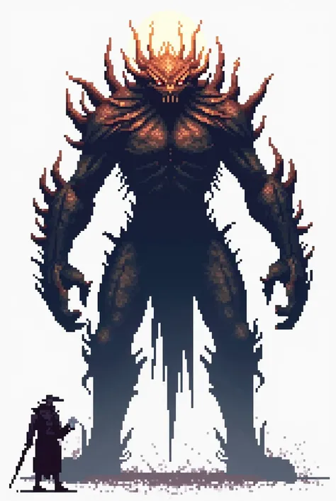 16 bit pixelated elden ring boss beast in white background