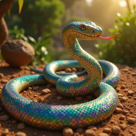 An extraordinary and beautiful multi-colored litmus viper. Con escamas hermosas que brillan por la luz del sol.