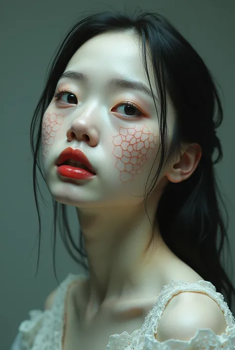 The japanese girls face has lotus root-like skin、Tritophobia