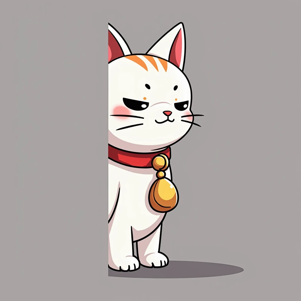 white cat, character, cute, with a red collar with golden pendant, anime style, is very angry