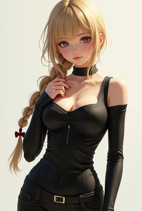 1girl, Masterpiece, Bangs, Braid, Blonde Hair, Large breasts, Smirk, Japanese, realistic, designer clothing