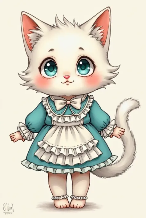  Anime style,sketch,chubby,cat girl,pale skin,blue eyes,lolita style