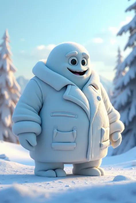 Bonhomme de glace a manger gros avec une blouse scientifique dans le style de pixar 