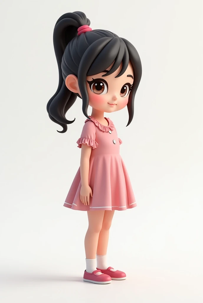 Drawing of a girl with ponytail and dress, cute 3d rendering, cute detailed digital art, mini cute girl, cute digital painting, 3d rendering stylized, cute digital art, cute rendering 3d anime girl, little curve loli, cute! C4D, a single character full bod...