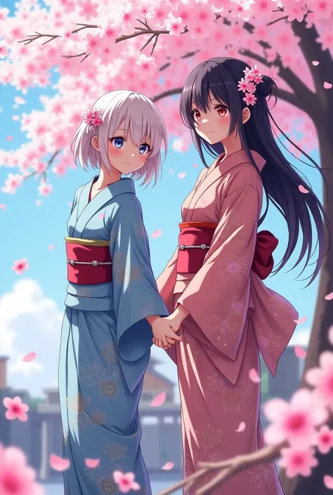 Help create Japanese-themed anime female characters during the festival season by wearing yukata
And the background image is a cherry tree, alone.