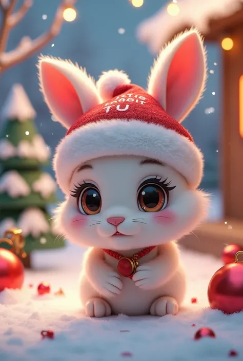 3d anime bunny , christmas concept , Hat with Tuzi written on it