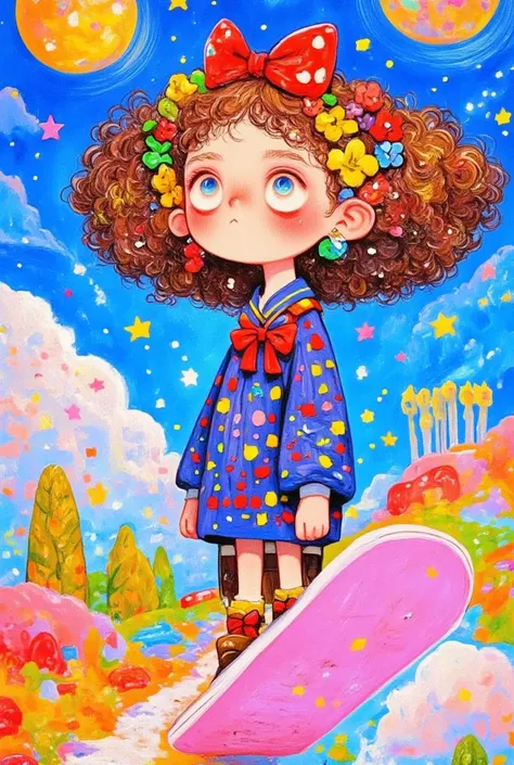 Cartoon cool lady  with big curls standing in a room , Broccoli Hair ,  cute detailed digital art ,  colorful illustration , Lovely art style, 可爱的数字艺术, Cute illustrations,  可爱的细节艺术品 , Colorfull illustration,  art on artstation ,  a beautiful art illustrati...