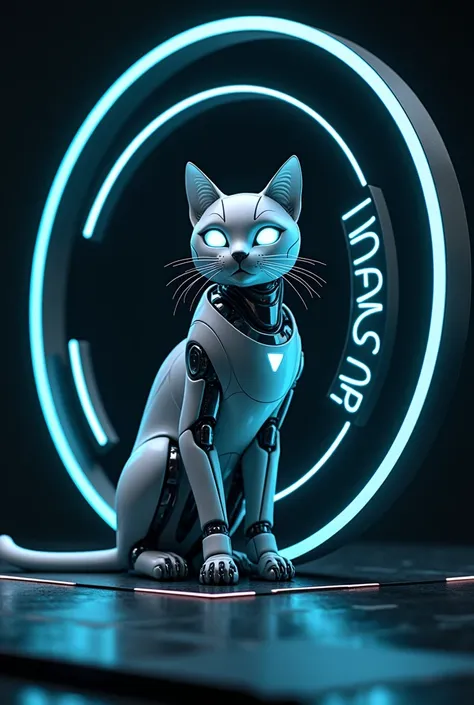 A picture with a straight circle in the center ,  in which there is a cyber cat with the inscription MNG Lab, the inscription and the cat within the circle 