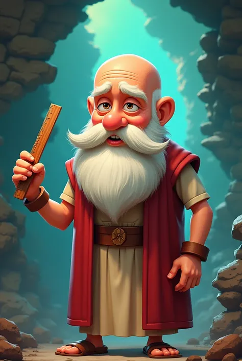 Bald Hippocrates holding a ruler, animated look