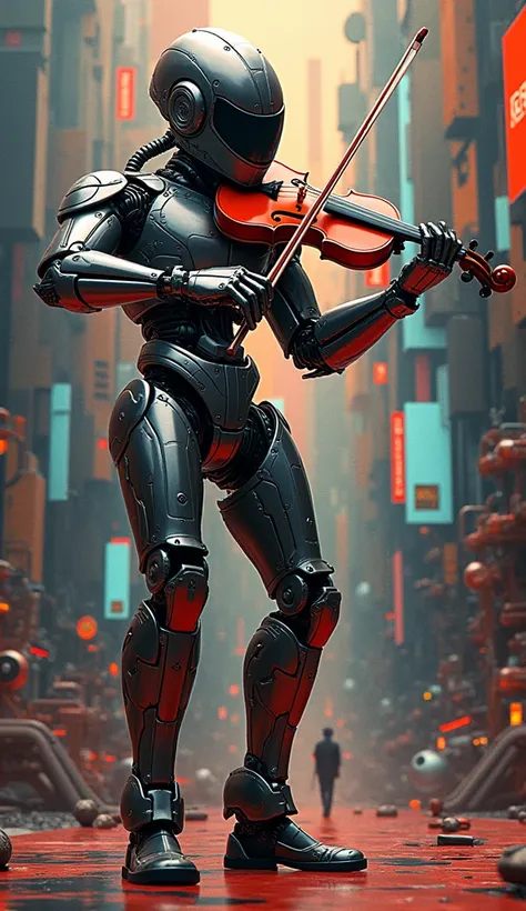 Made out of metal : cyberpunk mecha  Violist, vivid colors, maaximalist intricated!