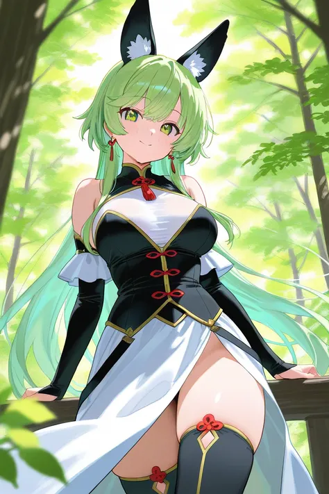  character name :  Alcia （Alcia ）
role:  buffer （Harmony）
property: wind（ or natural ）
arms: bow（ symbolizes precise power ）

 visual design :  Long emerald green hair 、with natural waves、windになびくとまるで木の葉が揺れるように見える。 There is a decoration like a small flower...