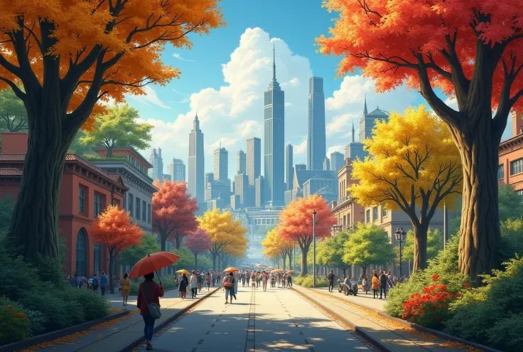 forest city, colorful leaves
