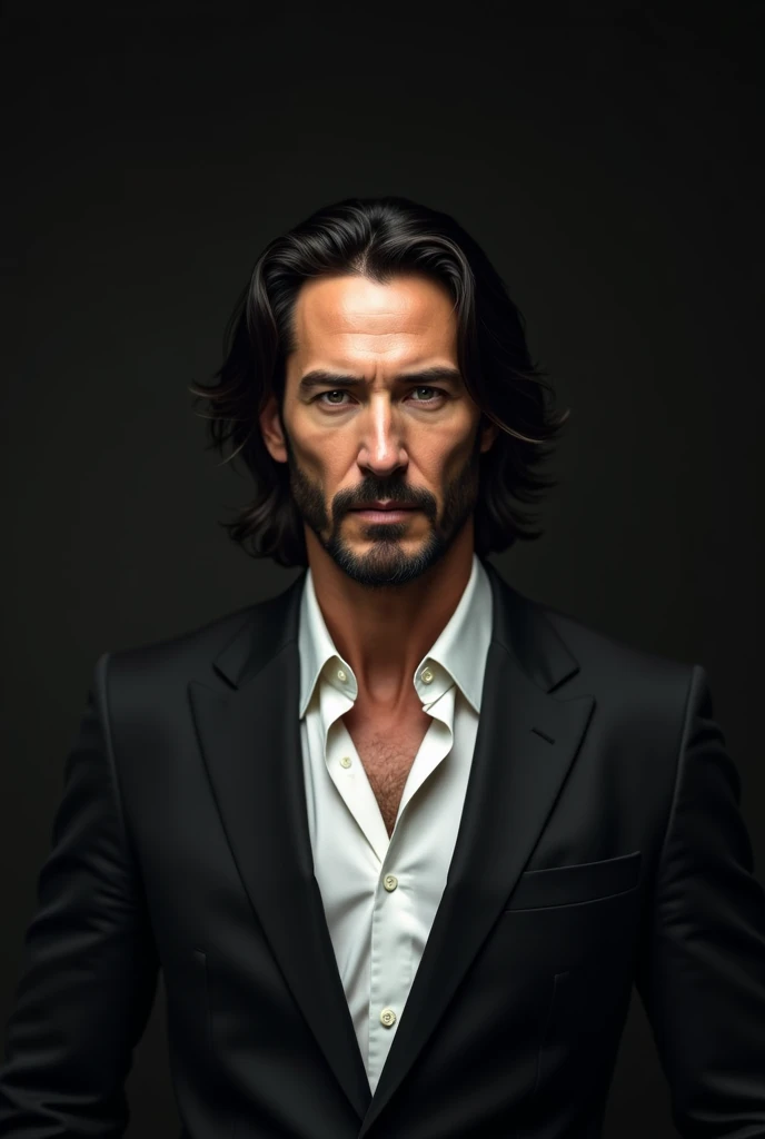 sexy man, Handsome and tall, Looking a lot like Keanu Reeves in a black suit and white shirt