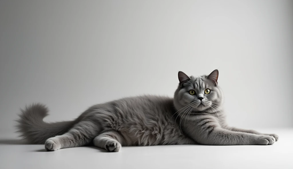 black and white British short hair cat doing a cat stretch in front of the camera to relax its tensed muscles