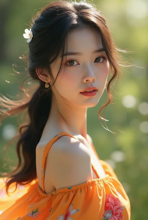 girl, Korean girl ,  in a summer dress, Beautiful