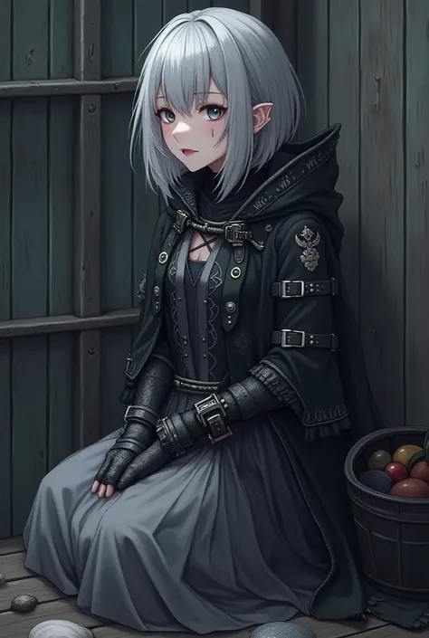 Beautiful edgy unique anime girl from the noctilurian species. Fashionable comfortable and unique clothes, 4k, high graphics, high quality, best quality, high resolution. Sharp jawline, dark lips, silver hair, oval face, small nose, sharp, pointed chin, lo...