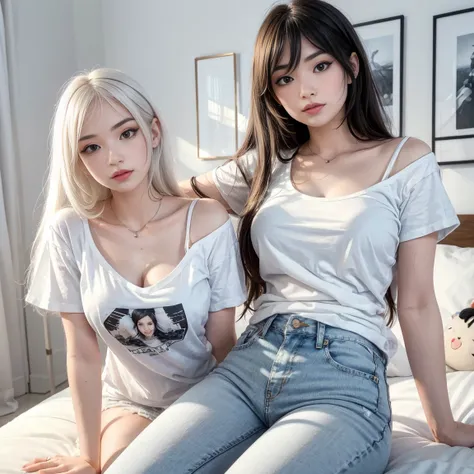 arafed woman in white shirt and jeans posing for a picture, dressed in a white t shirt, in white clothes, clothed in white shirt, dressed in a white t-shirt, wearing white camisole, in black and white, dove cameron in a knight armor, beautiful angle, in he...