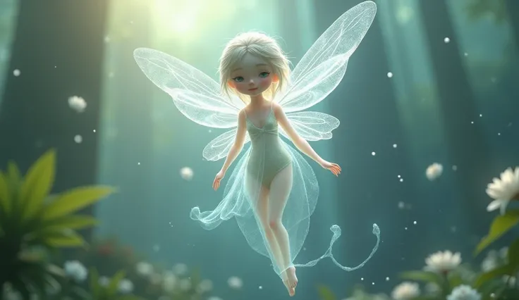 A tiny fairy. When I was very young, I have a glass angel that I own. To say that she is a glass goddess means that her body is like water. Because its clear as air, Its called that because it looks like glass. Grown-up adults cant see that glass angel.