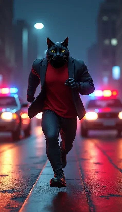 In cinematic 3D style, HD image ,colourful image, realistic image.
Character, muscular body Johnny big black cat wearing red t-shirt black jacket and Black jeans and black shoes
Action,It is very late at night. There is a muscular body Johnny big black cat...