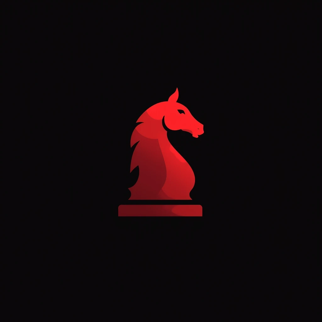  I need a chess horse logo for my telegram channel, the horse should be : simple ,  strict look,  possible in red on a black background 